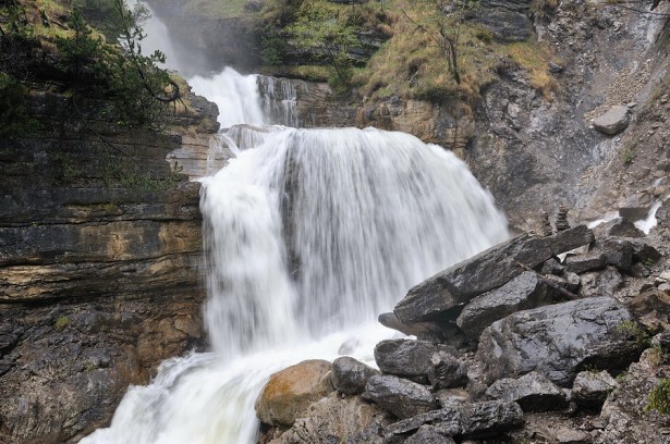 Kuhfluct - the group of three waterfalls in bavarian alps near little town Farchant