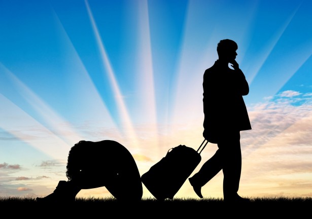 52302064 - concept of betrayal and treason. silhouette of a man leaves a woman at sunset