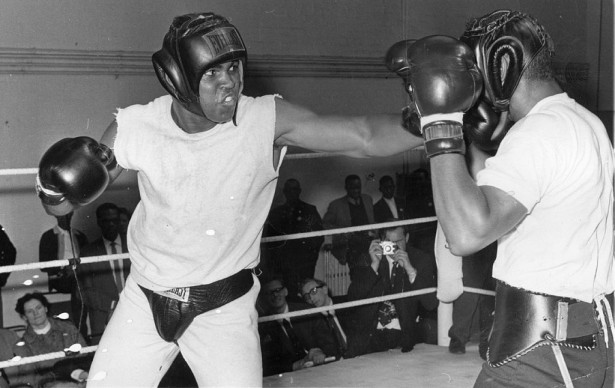 American boxer and world heavyweight champion Muhammad Ali training at the Territorial Army Gymnasium, White City for his match on May 21st with British champion Henry Cooper at Arsenal's Highbury Stadium, London. Original Publication: People Disc - HW0535 (Photo by Wesley/Getty Images)
