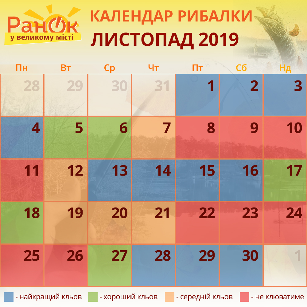 календар рибної ловлі листопад 2019