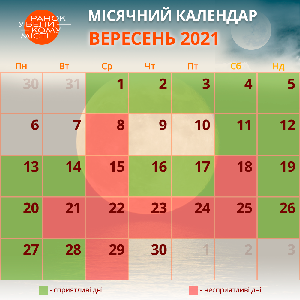 календар місячний вересень 2021
